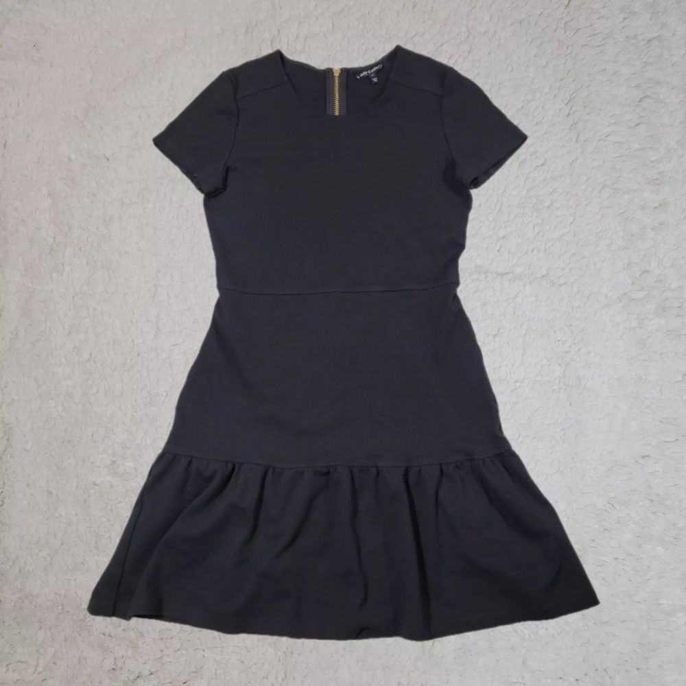 Juicy Couture Sz M Black Ponte Flirty Stretch Ruffle Hem Above Knee Dress